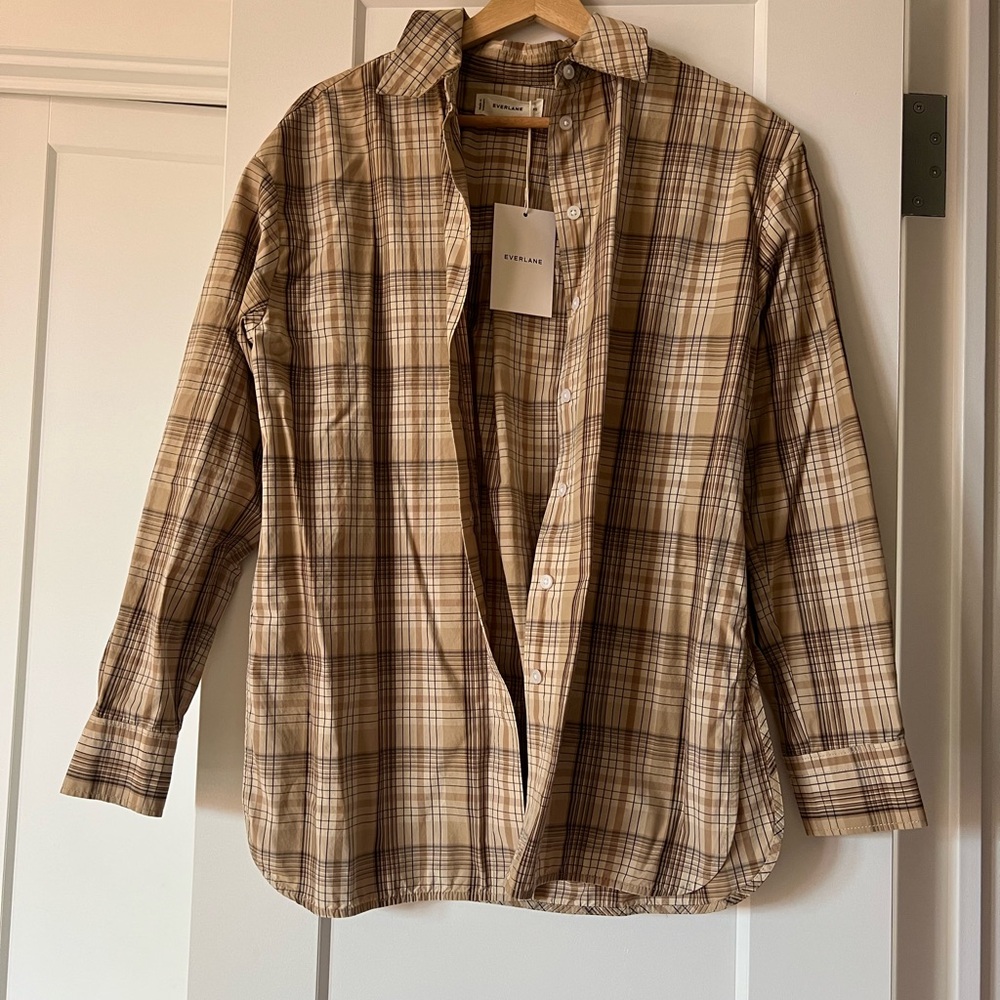 Everlane Beige and Brown Plaid Button-Down Shirt- no longer NWT